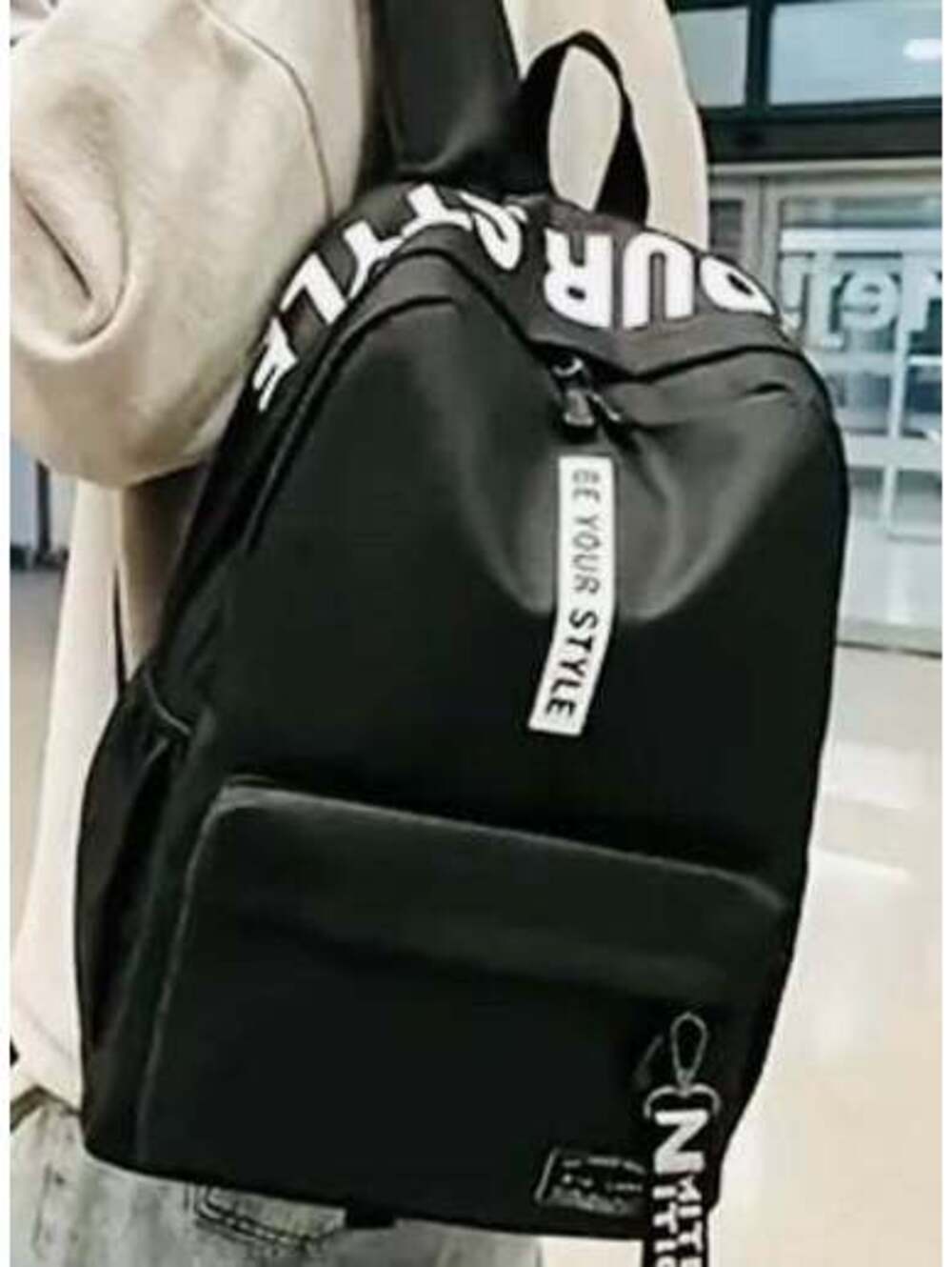 New - Large Capacity Fashion Backpack - Black / White